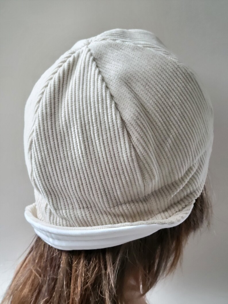 Women and Girls Winter White Reversible Hat, Ladies and Teens Corduroy