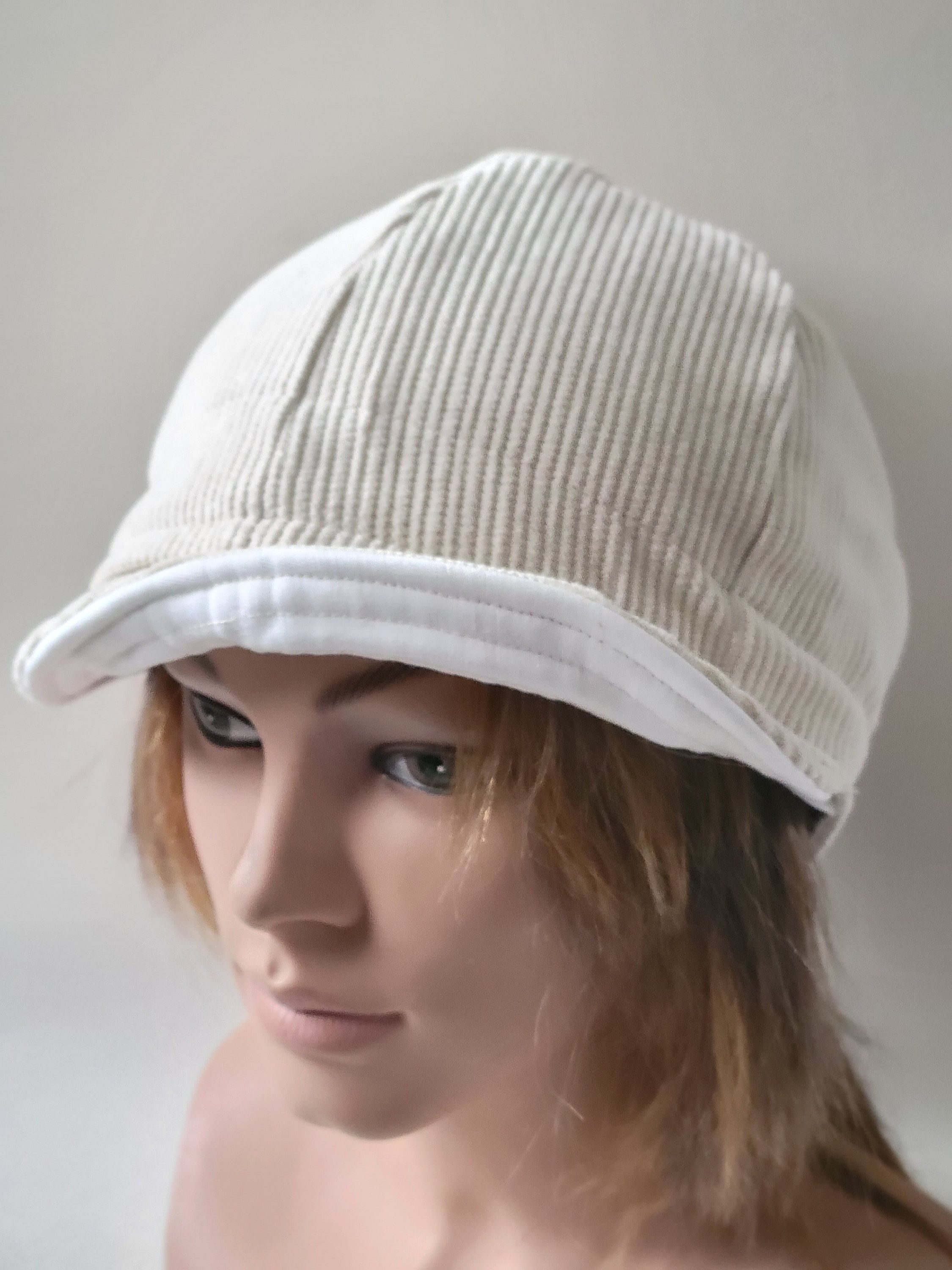 Women and Girls Winter White Reversible Hat, Ladies and Teens Corduroy