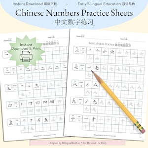Chinese Numbers Character Practice Worksheets | Write Chinese | Learn Chinese | Chinese School Printable | Bilingual Education