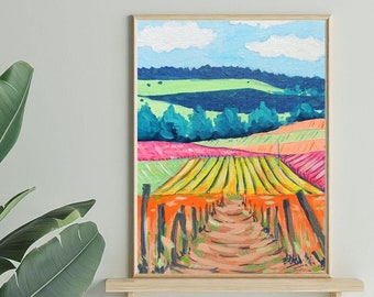 Original Handmade Acrylic Painting On Canvas | Landscape, Nature, Multicolor Field