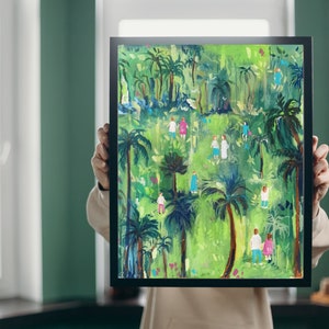 People In Tropical garden Green, Yellow Wall Art Digital Download image 3