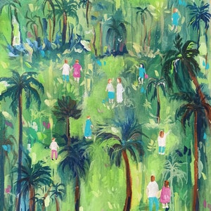 People In Tropical garden Green, Yellow Wall Art Digital Download image 2