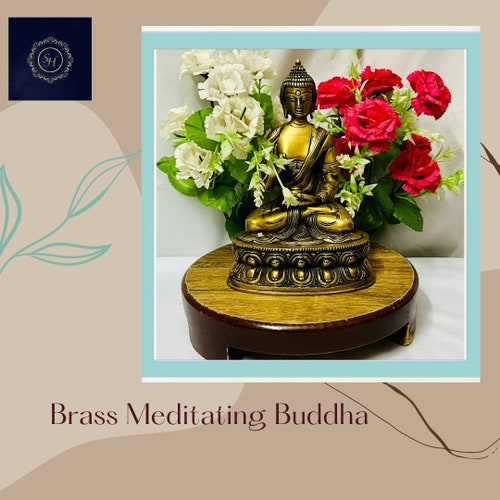 Brass Meditating Buddha Statue in Sitting Position for Worshiping shops at home