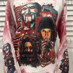 Saw | Saw Sweatshirt | Bleached Style | Jigsaw Sweatshirt | Horror Sweatshirt | Horror Gift | Retro Horror