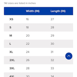 K&ouml;nnte beinhalten: Gr&ouml;&szlig;entabelle f&uuml;r Gildan 64000 T-Shirts f&uuml;r Erwachsene, mit Ma&szlig;en in Zoll. Die Tabelle listet Gr&ouml;&szlig;en von XS bis 5XL auf und gibt Breite und L&auml;nge an. Das Gildan-Logo befindet sich oben.