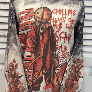 Trick or Treat Sweatshirt | Retro Horror Sweatshirt | Bleached Style | Halloween Sweatshirt | Spooky | Halloween
