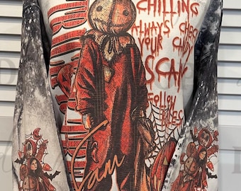 Trick or Treat Sweatshirt | Retro Horror Sweatshirt | Bleached Style | Halloween Sweatshirt | Spooky | Halloween