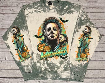 Michael Horror Sweatshirt | Halloween Sweatshirt | Bleached Style | 80s Movies Retro Vintage Sweatshirt | Horror Sweatshirt