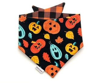 Halloween Dog Bandana, Pumpkin Dog Bandana, Happy Halloween Pet Bandana, Fall Plaid Bandana, Dog Costume