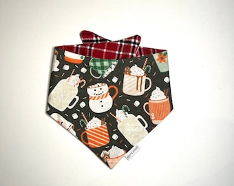 Christmas Dog Bandana, Christmas Pet Bandana, Christmas Cocoa Dog Bandana, Plaid Flannel Pet Bandana, Snap on Reversible Bandana
