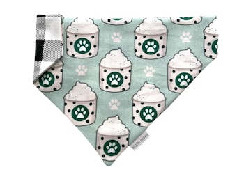 Puppuccino Dog Bandana, Coffee Dog Bandana, Starbucks Dog Bandana, Pupcup Dog Bandana, Snap on Bandana, Over the Collar