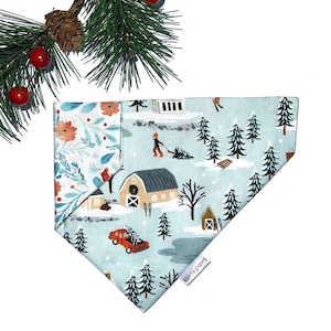 Bandana de Noël pour chien, Bandana d&#39;hiver pour chien, Bandana réversible pour chien, Village de Noël, Cadeaux chien, Bandana personnalisé, Sur le collier