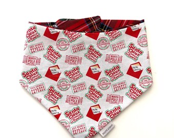 Christmas Dog Bandana, Santa Claus is Coming to Town, Dear Santa pet bandana, Christmas Plaid, Christmas Mail, Snap On Dog Bandana