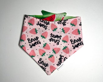 Summer Dog Bandana, Sweet Berry Pet Bandana, Strawberry Watermelon Dog Bandana, Summer Treat Pet Bandana, Snap On Dog Bandana