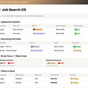 Tech & Analytics Job Search OS Notion Template Application Tracker Interview Prep Offer Comparison