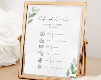 Eucalyptus Wedding Welcome Sign Itinerary, Order of Events Sign, Wedding Itinerary, Wedding Schedule, Editable, Sign Template, #OLIVIA