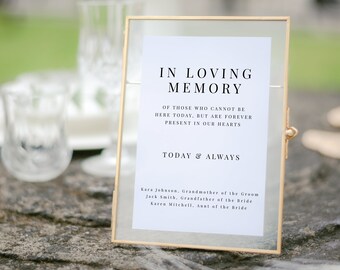 In Loving Memory Sign Template, Minimal Wedding, Editable, Modern Wedding, Printable, Templett, INSTANT Download, #CLAIRE