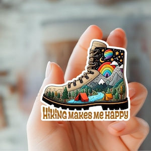 La randonnée me rend heureux-Autocollant pour bottes de randonnée-Autocollant en vinyle d'aventure en plein air-Autocollant pour camping-car, amoureux de la nature-Autocollant de voyage-Autocollant de nature sauvage