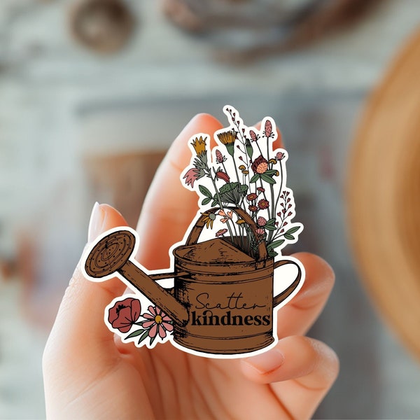 Spread Love & Blooms Scatter Kindness Watering Can Sticker-Floral Decal-Gardening Enthusiast Gift-Bible Verse Sticker-Christian Sticker