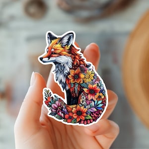 Blumen Fuchs Aufkleber-niedlicher Vinyl Aufkleber für Natur-Enthusiasten-Tier Aufkleber-Boho Blumen Dekor-Tierwelt & Natur inspiriert-Fuchs Liebhaber Geschenkidee