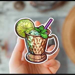Cute Moscow Mule Cocktail Sticker-Bartender Gift-Moscow Mule Lover Gift-Happy Hour Party Sticker-Moscow Mule Art-Cocktail Art Drink Decal