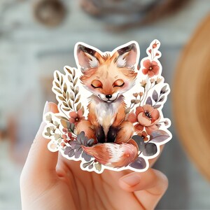 Pegatina de zorro floral: linda calcomanía de vinilo para entusiastas de la naturaleza, calcomanía de animales, decoración floral bohemia, inspirada en la naturaleza y la vida silvestre, idea de regalo para amantes de los zorros