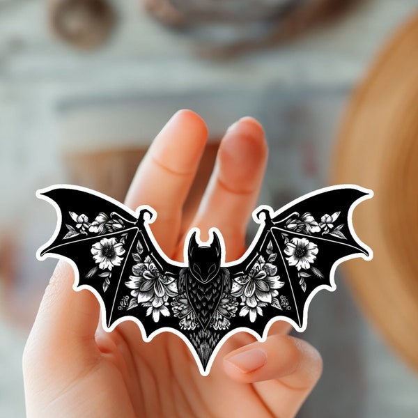Cute Floral Bat Sticker-Halloween Sticker-Animal Sticker-Trendy Sticker-Kindle Sticker-Botanical Art-Spooky Sticker-Nature Inspired Decal