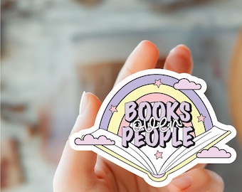 Pegatina "Libros sobre personas" - Calcomanía divertida de libros - Pegatina de ratón de biblioteca - Regalo para amantes de los libros - Pegatina de biblioteca - Pegatina de Kindle - Pegatina de introvertido