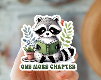 Raccoon Reading One More Chapter Please Book Sticker-Cute Animal Book Lover Gift-Librarian Decal-Kindle Sticker-Trendy Sticker-Bookish Decal