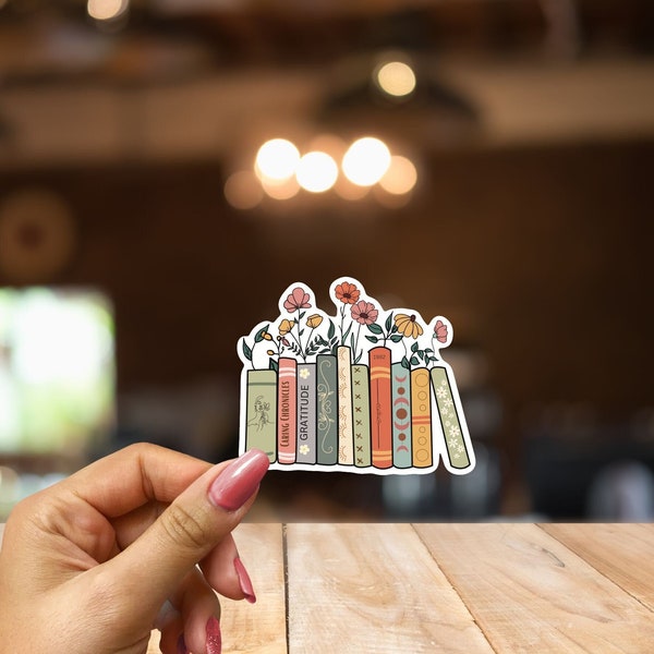 Books and Flowers  Sticker-Stacked Of Books-Bookish And Bookworm Sticker-Gift For Book Lover-Library Sticker-Kindle Sticker-Booktok