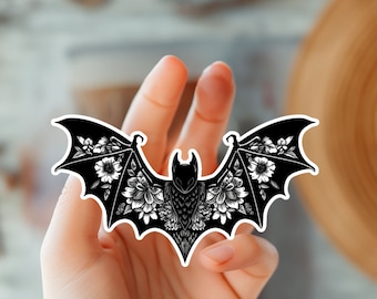 Cute Floral Bat Sticker-Halloween Sticker-Animal Sticker-Trendy Sticker-Kindle Sticker-Botanical Art-Spooky Sticker-Nature Inspired Decal