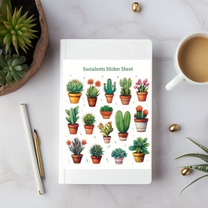 Suculentas en macetas acuarela pegatina hoja-planificador pegatina -etiqueta del álbum de recortes - planta mamá-planta amante regalo-plantas interiores y exteriores