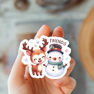 Winter Thema Kawaii Baby Reh & Schneemann Freunde Aufkleber-Süße Urlaub Tiere, Weihnachten Schnee Dekor-Festliche Deer Aufkleber-Winter Freunde Art