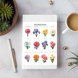 Geboortemaand bloemen aquarel sticker blad-planner sticker-scrapbook sticker-bloemen sticker pack-bloemen sticker cadeau-kleine bloemen