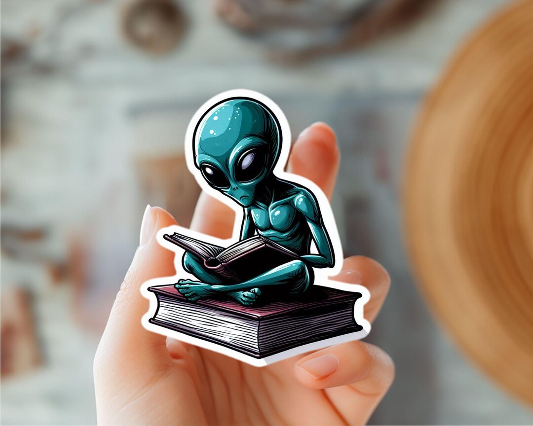 Green Alien Reading Book Sticker, Bookish Space Lover Decal - Etsy