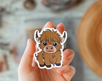Adorable Cute Baby Highland Cow Kawaii Sticker-Scottish Cow Sticker-Kindle Sticker-Pet And Farm Sticker-Animal Lover Sticker-Cow Decal