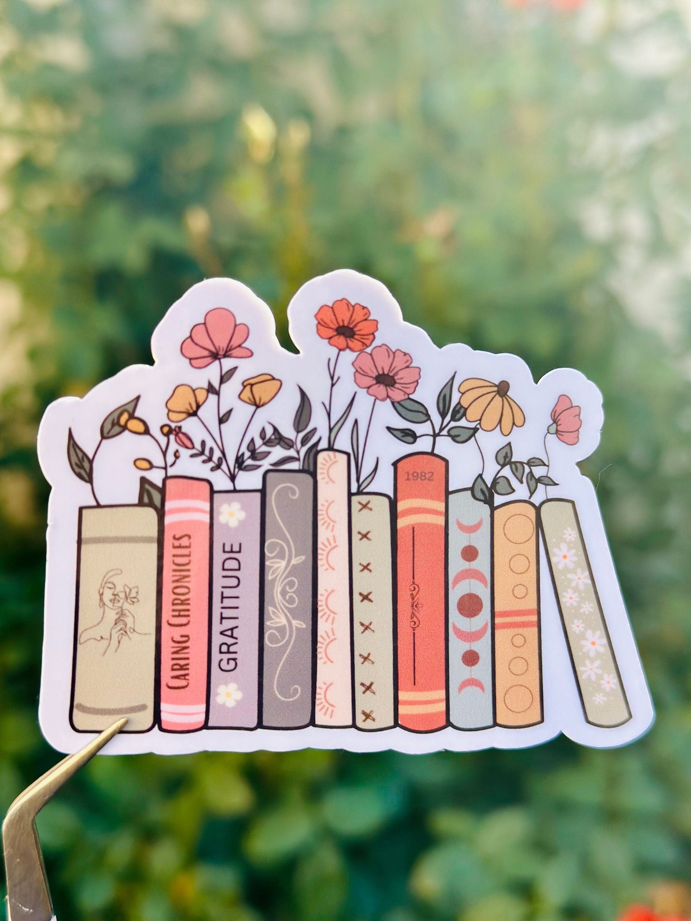 Books and Flowers Sticker-stacked of Books-bookish and Bookworm Sticker ...