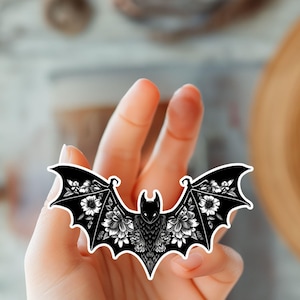 Niedliche Blumen Fledermaus Aufkleber-Halloween Aufkleber-Tier Aufkleber-Trendige Aufkleber-Kindle Aufkleber-Botanische Kunst-Spooky Aufkleber-Natur inspiriert Abziehbild