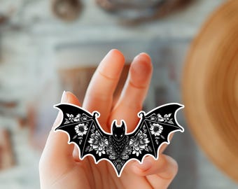 Cute Floral Bat Sticker-Halloween Sticker-Animal Sticker-Trendy Sticker-Kindle Sticker-Botanical Art-Spooky Sticker-Nature Inspired Decal