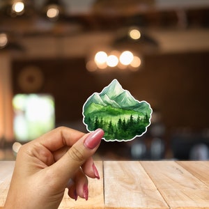 Enchanted  Forest Mountain Watercolor Sticker-Nature And Outdoor Sticker-Camping And Hiking Sticker-Sun Catcher Sticker-Pine Tree Sticker