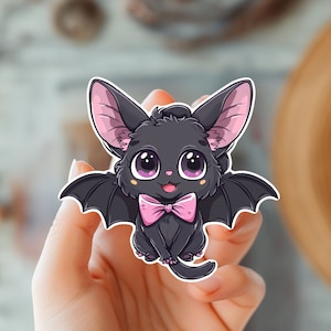 Cute Bat With A Pink Bow Kawaii Sticker-Halloween Sticker-Animal Sticker-Trendy Sticker-Kindle Sticker-Bat Lovers Gift-Bat Decal