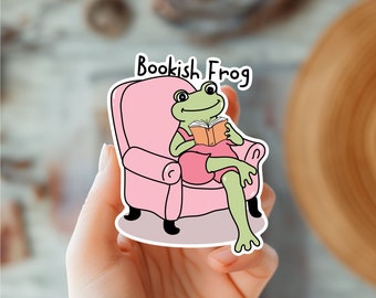 Cute Bookish Reading Frog  Kawaii Sticker-Animal Sticker-Trendy Sticker-Librarian Decal-Kindle Sticker-Gift For Book Lover-Frog Decal Decal