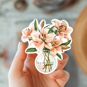 Sticker fleur de lys dans un vase en verre - Sticker fleurs printanières - Cadeau pour maman ou fête des mères - Sticker - Sticker pour amoureux du jardin et de la nature - Sticker fleur