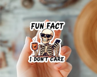 Gruseliger Skeleton Aufkleber - Fun Fact ist mir egal, sarkastisches Zitat, Goth Aesthetic Humor Aufkleber für Halloween & Alltag