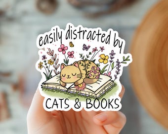 Kat op boek sticker-boekachtige kat sticker-bibliotheek sticker-lezer sticker-cadeaus voor kat moeder en kat vader-kattenliefhebber sticker-trendy sticker