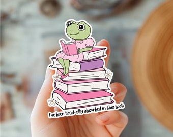 Cute Bookish Reading Frog  Kawaii Sticker-Animal Sticker-Trendy Sticker-Librarian Decal-Kindle Sticker-Gift For Book Lover-Frog Decal Decal