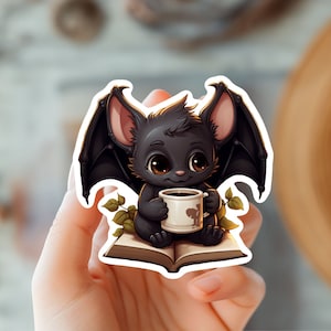 Süße Fledermaus Kaffee trinken Kawaii Aufkleber-Halloween Aufkleber-Tier Aufkleber-Trendy Aufkleber-Bookish Aufkleber-Kindle Aufkleber-Fledermaus Aufkleber