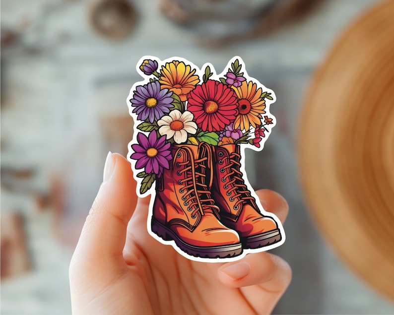 Floral Hiking Boots-wildflowers Sticker-flower Decal-combat Boots ...