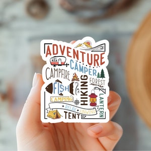Adventure Awaits Camping Sticker-Decal for Outdoors, Hiking, RV, Nature Lovers-Travel Sticker-Wilderness Sticker-Camping Gear Sticker