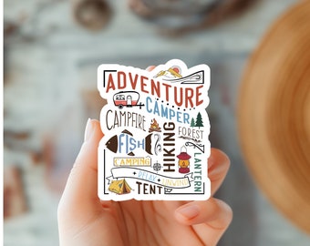 Adventure Awaits Camping Sticker-Decal for Outdoors, Hiking, RV, Nature Lovers-Travel Sticker-Wilderness Sticker-Camping Gear Sticker
